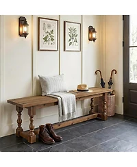 Tribesigns Rustic Solid Wood Entryway Bench, 59.1" Long Farmhouse Dining Seat with Turned Legs, End of Bed Bench