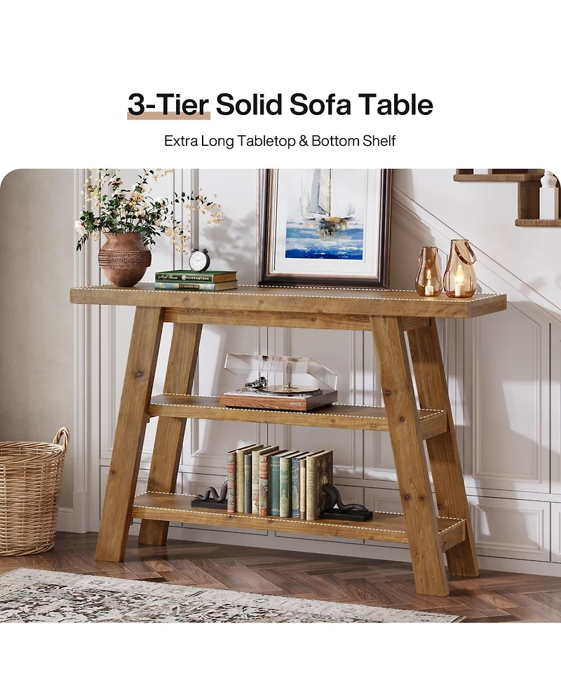 Slickblue Farmhouse Solid Wood Console Table with 3-Tier Storage Shelves
