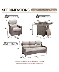 Pocassy 4 Pieces Patio Furniture Set with Fire Pit High Back Outdoor 5-inch Cushions Wicker Swivel Rocker Chairs