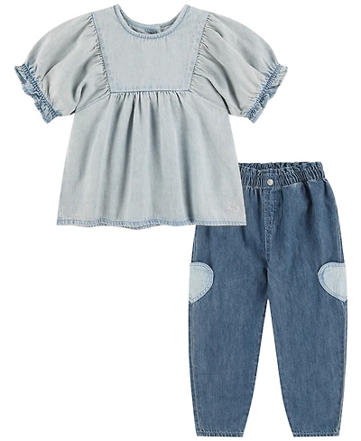 Levi's Baby Girls' Yoke Top and Balloon Pants, 2-Piece Set
