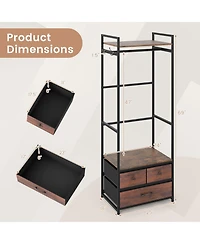 Slickblue Metal Clothes Rack with Storage Drawers and Hooks