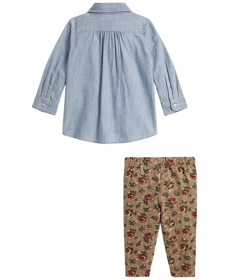 Polo Ralph Lauren Baby Girls' Long-Sleeve Top and Pants, 2-Piece Set