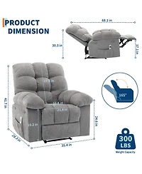 homfan Ergonomic Rocking Recliner with Massage and Heat, Wide Padded Breathable Upholstery, Dual Side Pockets and Remote for Living Room and Bedroom