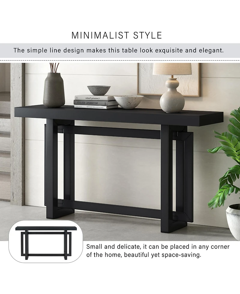 Rainsken 59" Contemporary Minimalist Console Table, with Thick Pine Wood Legs, Unique Triple Rectangle Design, for Hallway Entrance Foyer