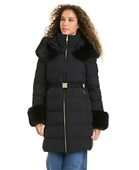Kate Spade New York Women's Faux-Fur Arm Cuff Hooded Puffer Coat