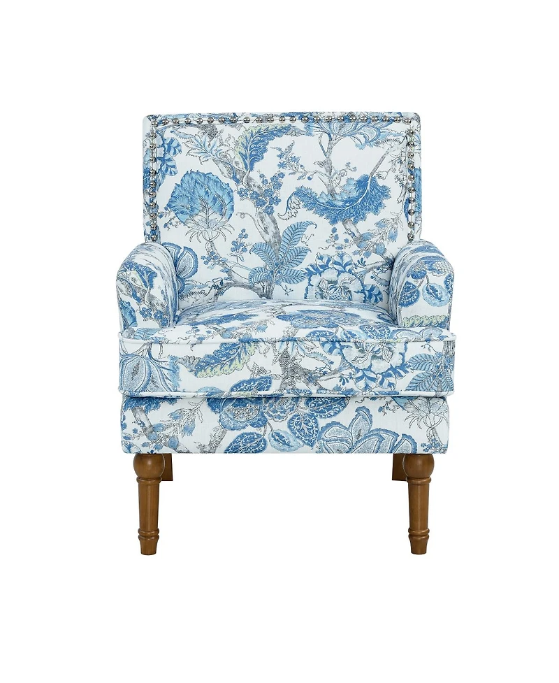 Streamdale Furniture Floral Upholstered Accent Chair with Nailhead Trim and Wood Legs