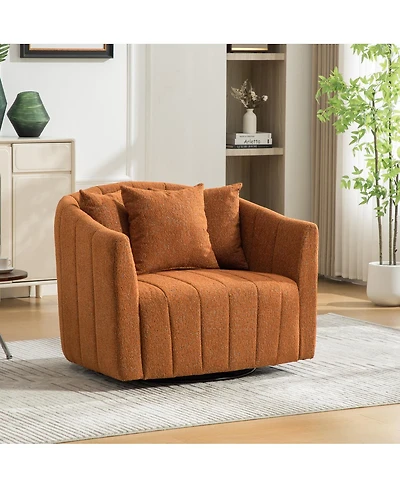 Streamdale Furniture Upholstered 360degree Swivel Barrel Chair and Half with 3 Pillows