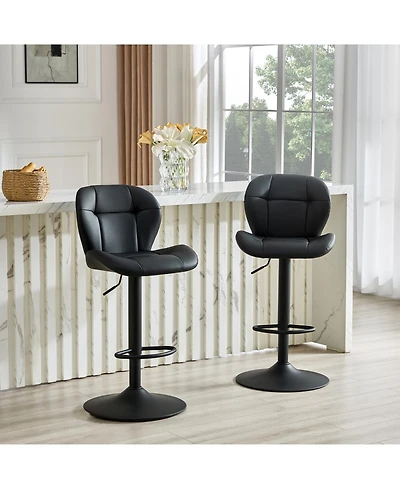 Rainsken Modern Bar Stools Set of 2, Faux Pu Leather Upholstered, Adjustable Swivel Barstools, for Kitchen Island,