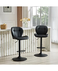 Rainsken Modern Bar Stools Set of 2, Faux Pu Leather Upholstered, Adjustable Swivel Barstools, for Kitchen Island,
