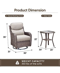 Pocassy Outdoor Swivel Glider Rocker Chairs with 5-in Cushion - 3 Piece Patio Furniture Set, Bistro Sets Tempered Glass Side Table