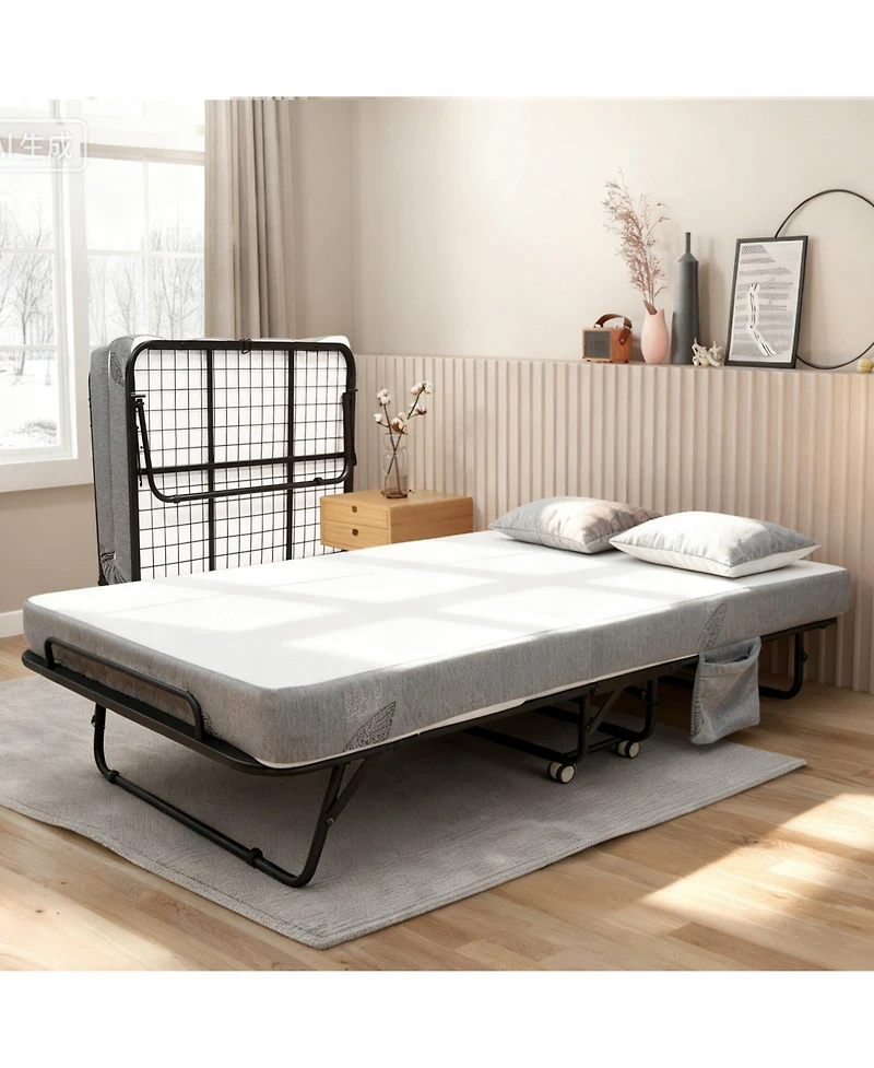 homfan Folding Bed with 5 in Memory Foam Mattress, Rollaway Guest Bed on Wheels