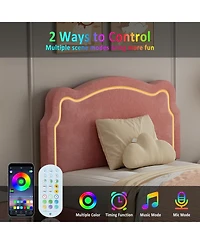 homfan Upholstered Twin Platform Bed with Bear-Shaped Headboard, Rgb Led Lights, Storage Drawer, Soft Fabric, Wooden Slats