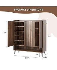 homfan Large Shoe Cabinet with Doors, 3 Door Storage Adjustable Shelves and Hooks, 6 Tier Organizer for Entryway