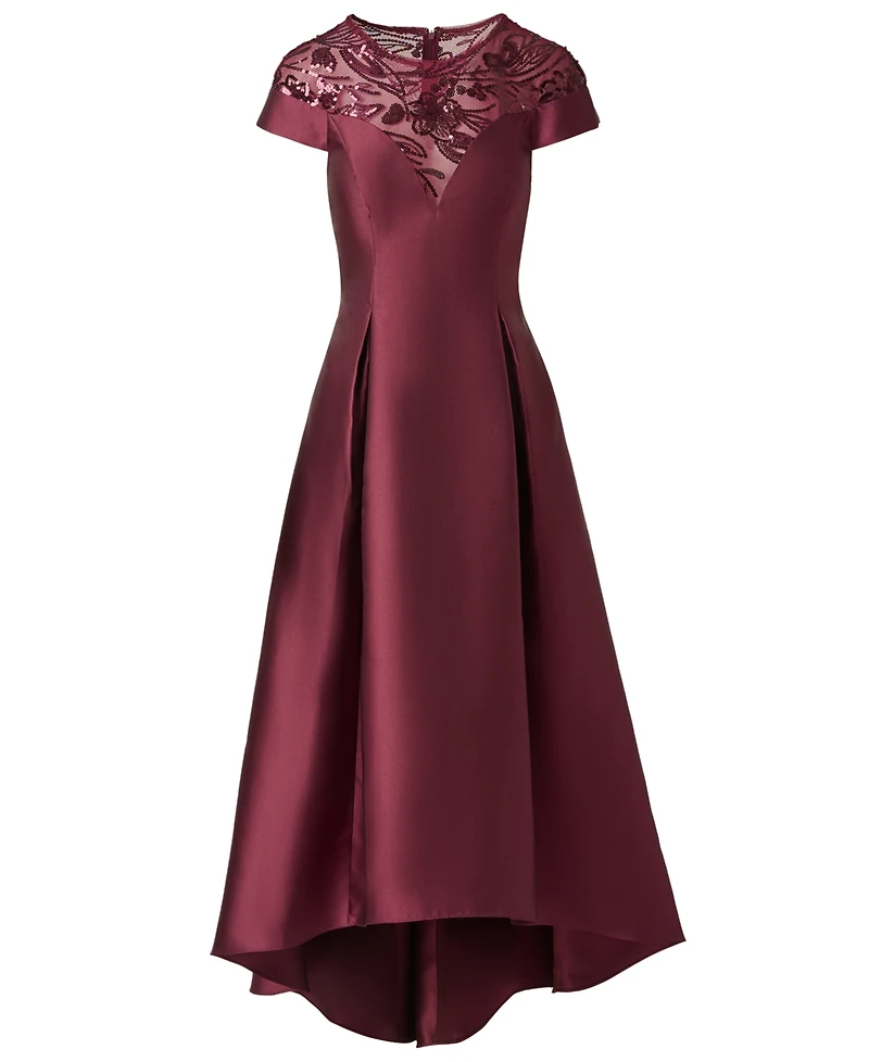 Adrianna Papell Women's Sequin Combo Mikado High-Low Ball Gown