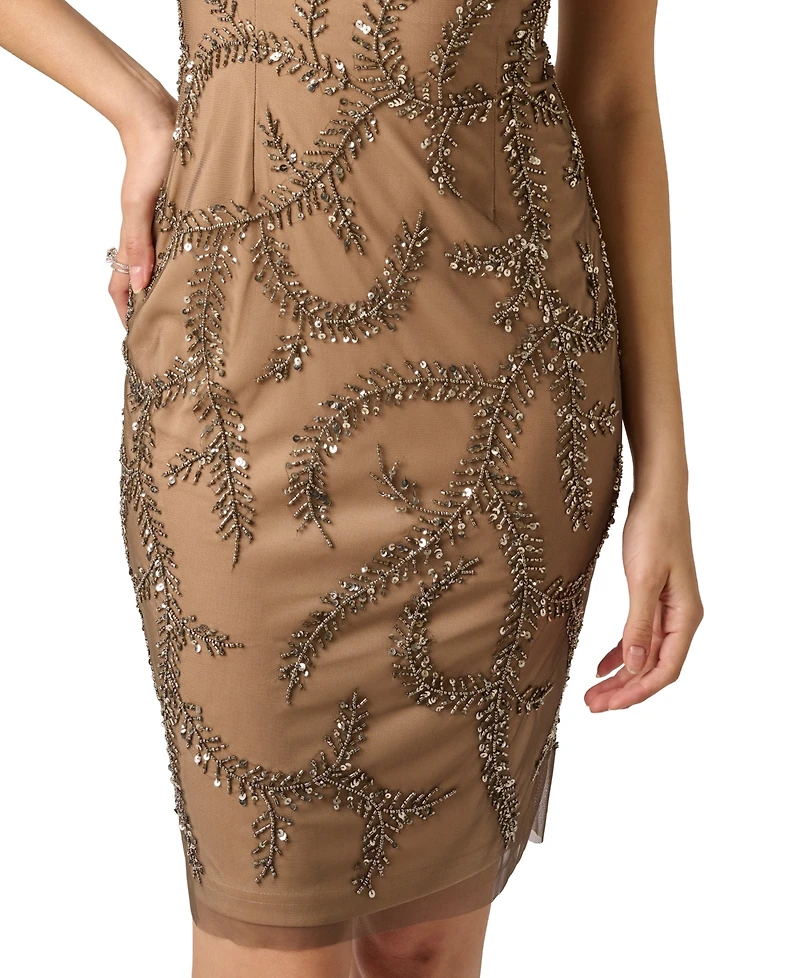 Adrianna Papell Women's Bead Mesh Boat Neck Sheath Dress