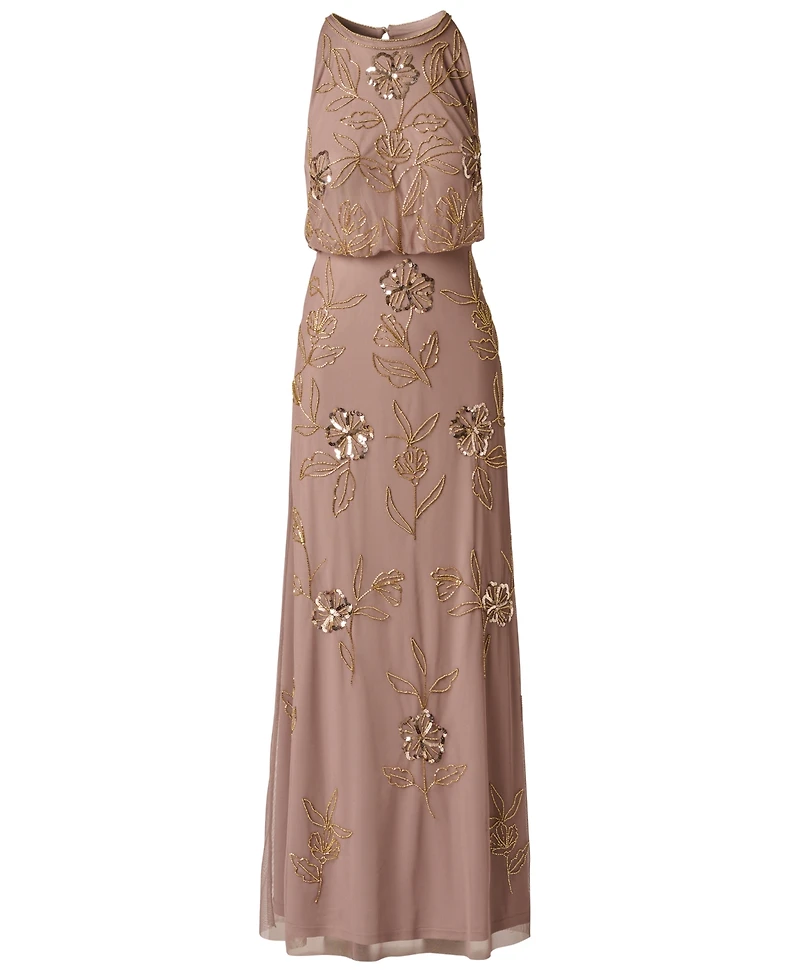 Adrianna Papell Women's Blouson Crewneck Beaded Ball Gown