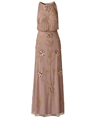 Adrianna Papell Women's Blouson Crewneck Beaded Ball Gown