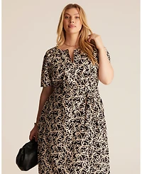 Estelle Women's Noirette Cotton Print Belted Midi Dress