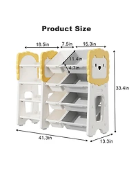 Rainsken 4-Tier Kids Bookshelf and Toy Organizer with 8 Removable Storage Bins, for Study Room, Bedroom, Playroom, Classroom and Nursery