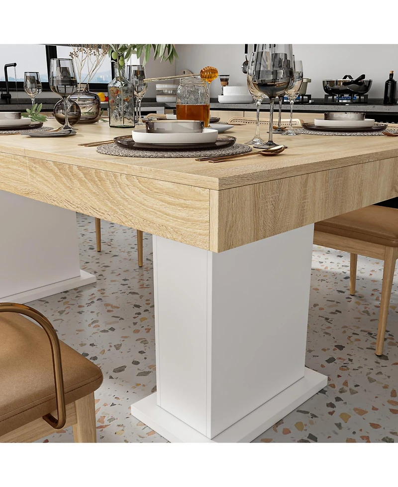 Homsee Wooden Top and White Base Table - 78.7x39.4 Inch Large Dining Table | Modern Extendable Table | Living Room Furniture