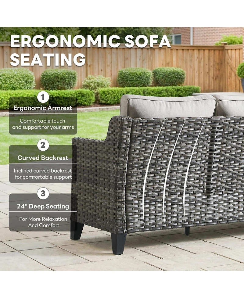 Pocassy Outdoor Couch Patio Furniture - Wicker Sofa 3-Seat Rattan Gray with Wide Armest and Olefin Cushions