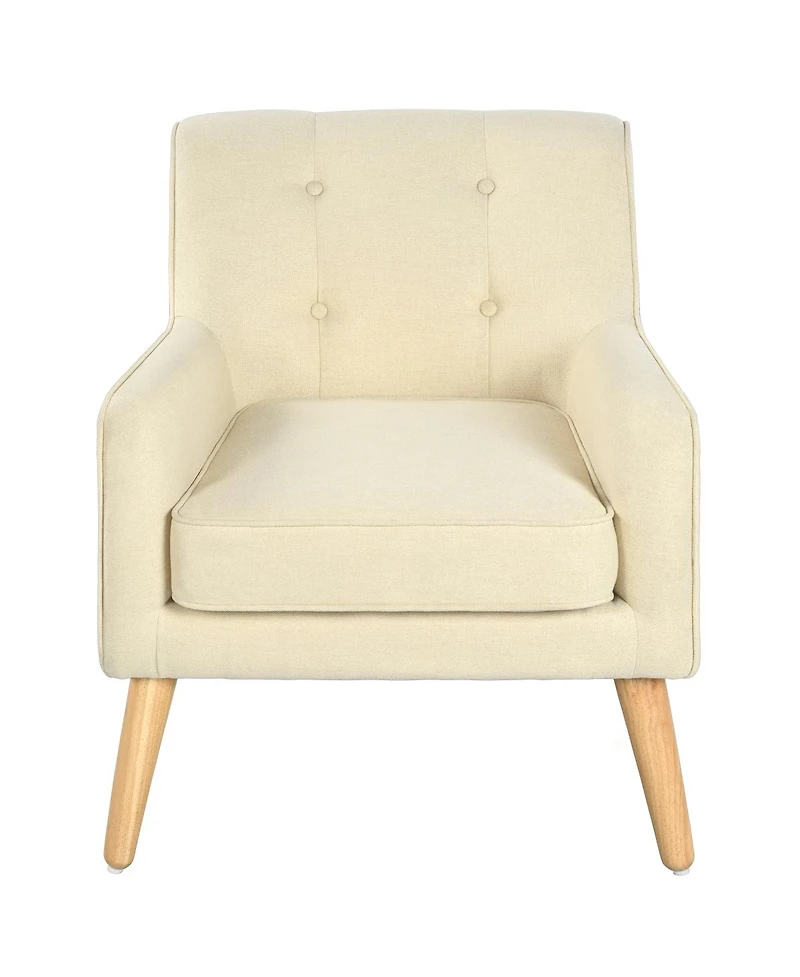 Streamdale Furniture Mid Century Modern Tufted Fabric Accent Chair with Solid Wood Legs