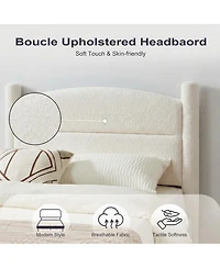 gaomon Boucle Bed Frame, Upholstered Cloud Bed Platform with 4 Round Sturdy Legs, Noise Free, No Box Spring Needed, Easy Assembly