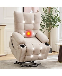 homfan Padded Power Lift Swivel Rocker for Elderly, Electric Stand-Assist Chair with Massage and Heat, Cup Holders Side Pocket Lounge Use