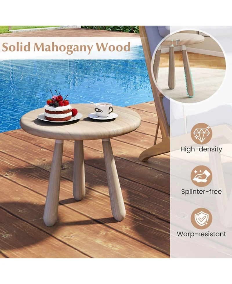 Yiortwo Outdoor Coffee Table with 18 Inch Round Mahogany Wood Top and Tripod Base