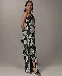 Donna Karan New York Women's Floral One-Shoulder Ruffle Evening Gown