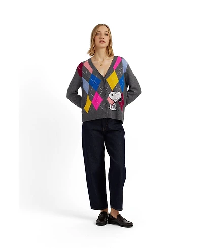 Chinti and Parker Women's Wool-Cashmere Snoopy Argyle Cardigan