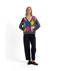 Chinti and Parker Women's Wool-Cashmere Snoopy Argyle Cardigan