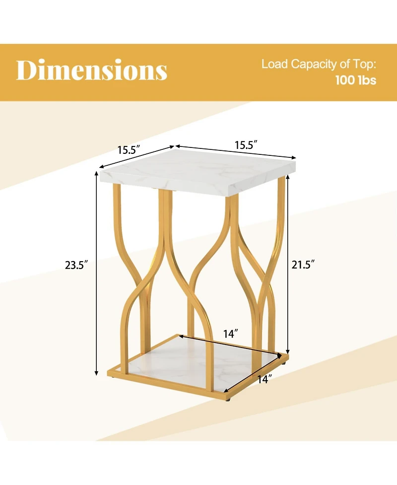 Slickblue Faux Marble Nightstand With Stylish Petal Metal Base