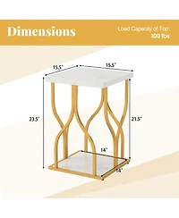 Slickblue Faux Marble Nightstand With Stylish Petal Metal Base