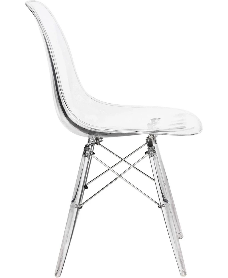LeisureMod Cresco Modern Molded Dining Chair Set of 2 Chrome-Plated Eiffel Base and Acrylic Support Legs Ergonomic Curved Seat Accent Side