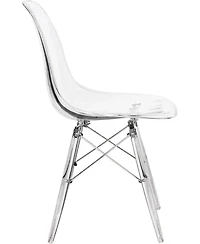 LeisureMod Cresco Modern Molded Dining Chair Set of 2 Chrome-Plated Eiffel Base and Acrylic Support Legs Ergonomic Curved Seat Accent Side