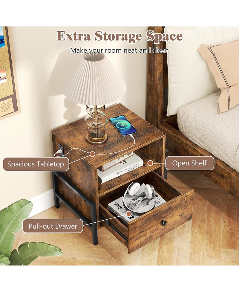 Slickblue Nightstand With Usb Charging Drawer, Convenient Sofa Side Table