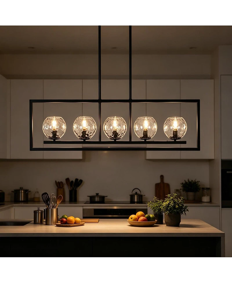 Tribesigns 5-Light Linear Kitchen Island Chandelier, Adjustable Pendant Light