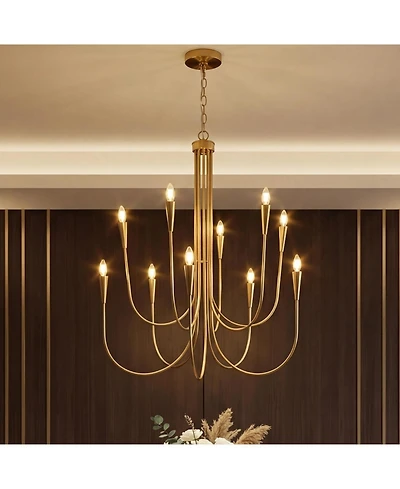 Tribesigns 10-Light Modern Chandelier, U-Shaped Arms Chandelier Light Fixture for Living Room Bedroom Dining Room Entryway Hallway