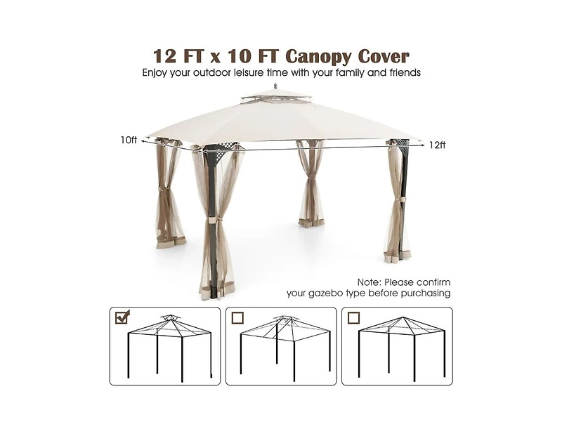 Boyel Living 10 x 12 Feet Gazebo Replacement Top with Air Vent and Drainage Holes-Beige