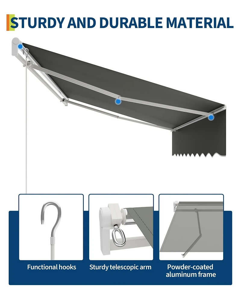 gaomon 13'x10 inches Retractable Waterproof Patio Awning, Sun Shade Awning with Manual Crank Handle