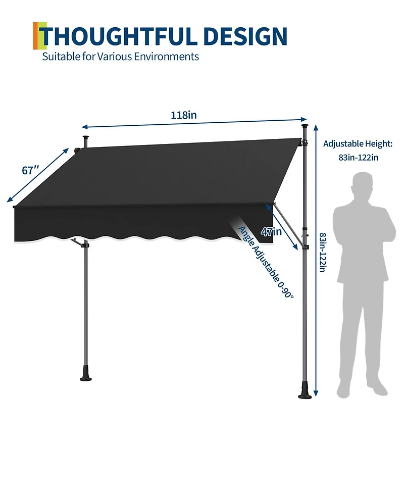 gaomon Outdoor Sunshade Shelter, Manual Patio Retractable Awning