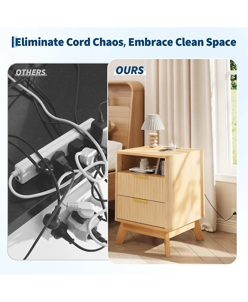 homfan Fluted Nightstand with Charging Station
