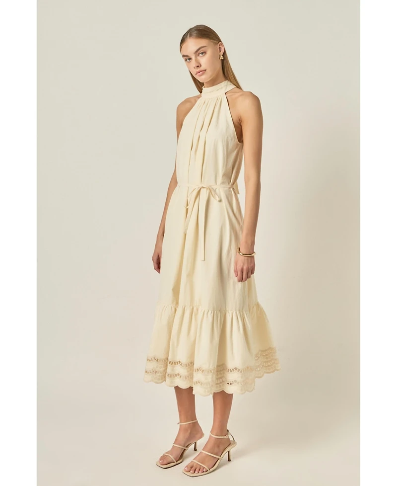 English Factory Women's Embroidered Halter Neck Midi Dress