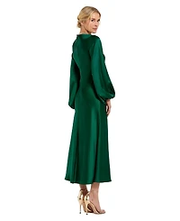 Mac Duggal Petite Crystal Embellished High Neck Satin Maxi Dress