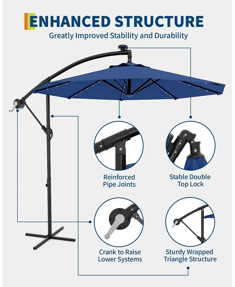 gaomon 10Feet Uv-Resistant Offset Patio Umbrella with Solar Led Lights for Backyard, Poolside