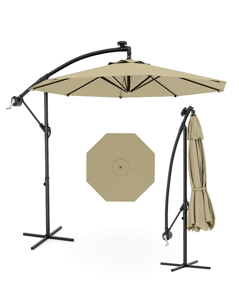 gaomon 10Feet Uv-Resistant Offset Patio Umbrella with Solar Led Lights for Backyard