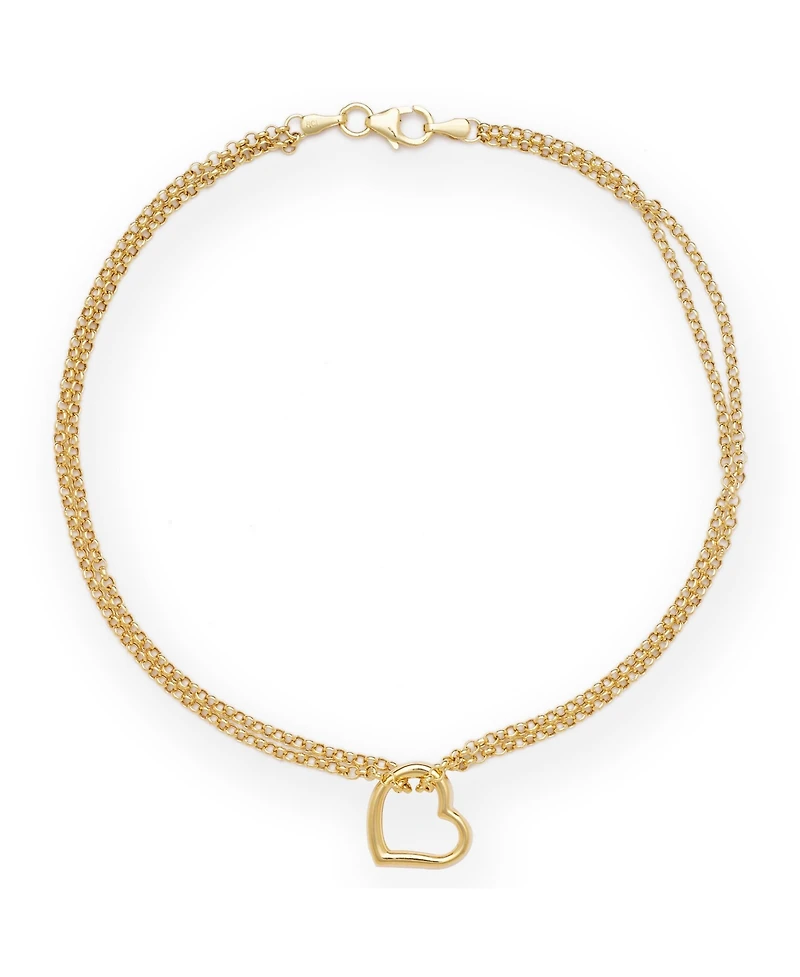 Curata Jewelry Solid 10K Yellow Gold 10 Inch Double Strand Open Love Heart Anklet
