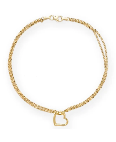 Curata Jewelry Solid 10K Yellow Gold 10 Inch Double Strand Open Love Heart Anklet