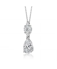Genevive Sterling Silver with White Gold Plated Clear Pear with Marquise Cubic Zirconia Cluster Accent Drop Necklace